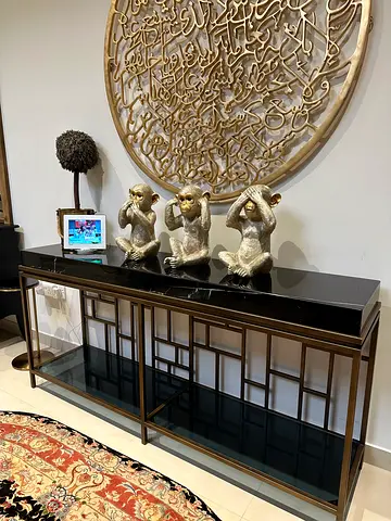 West Elm Bronze Metal  Marble Top Console / display cabinet