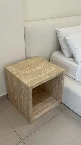 Travertine cube bedside table / nightstand (two pieces)
