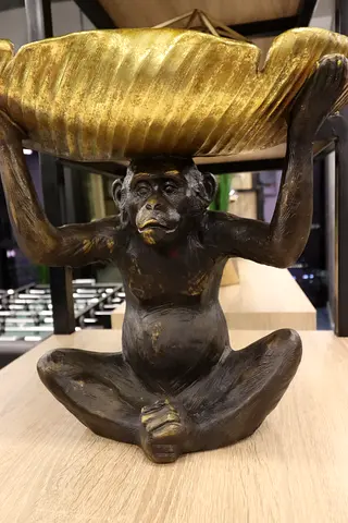 Monkey Statue with Gold Tray - Decorative Sculpture
