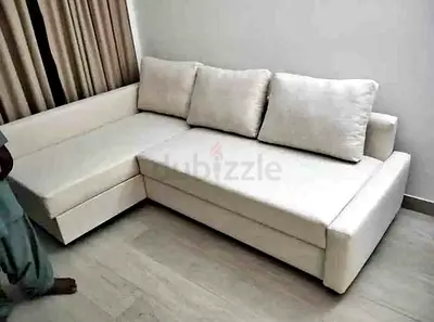 Beige L-shaped Corner Sofa bed with Storage