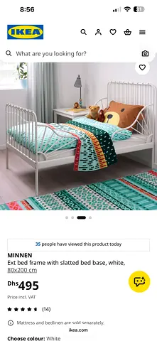 IKEA MINNEN white metal single bed frame 80x200 cm with mattress , kids bed , extendable.