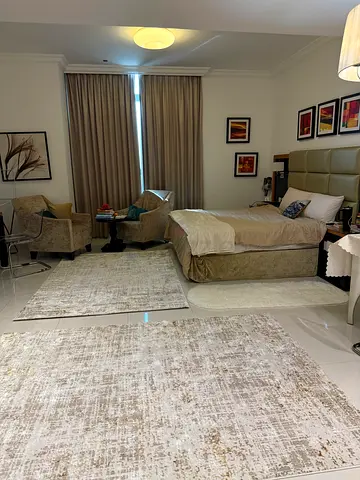 Large neutral distressed modern rug — lightly used