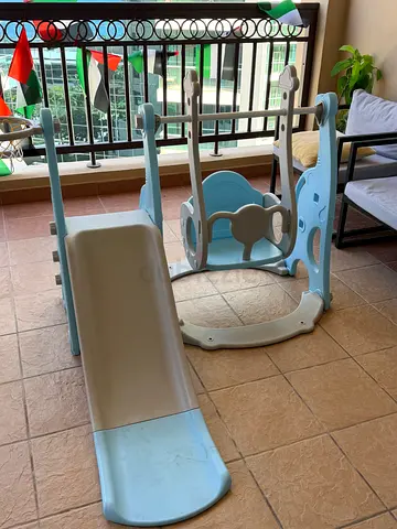 Light blue toddler slide and swing playset — used, good condition