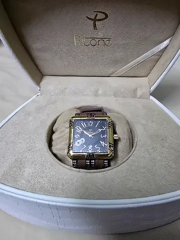 Pre-owned Mens Square Black-Dial Stainless Steel Watch(pitone)