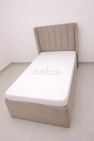 Brand New Single beige upholstered bed with mattress