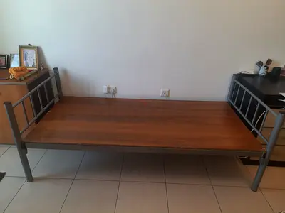 Metal Single bed with wooden base along with mattress