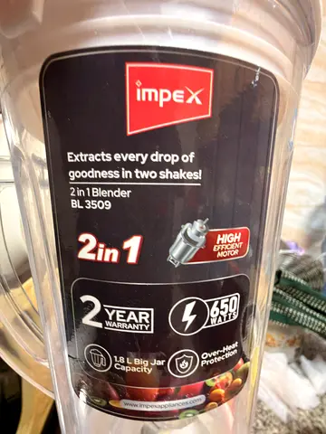 Impex juicer 650W under warranty