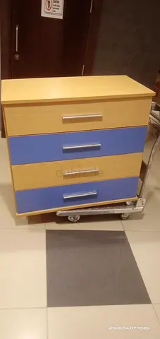 Light wood  blue 4-drawer chest / small dresser - good condition
