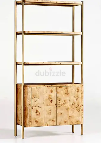 Mota Closed Wood Bookcase (Crate  Barrel) - Natural Burl Wood Finish