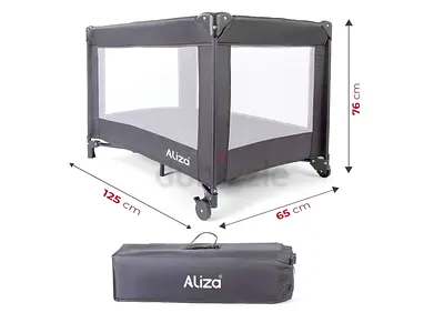 Travel Cot for Toddlers from Birth with Fully Padded Top Rail - Lightweight, Sturdy  Grey Portable