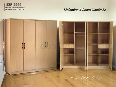 Melamine 4-Door Oak Wardrobe - 200cm