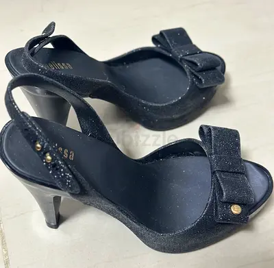 Melissa Black glitter slingback heels with bow - womens