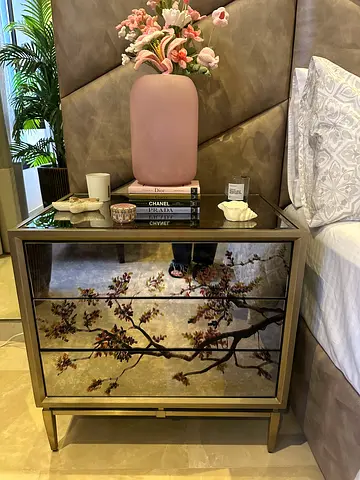 Mirrored floral bedside nightstand (metal frame)