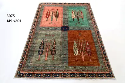 1.5x2m 5*7ft afghan Hand-knotted carpet rug 149 x 201 cm with tree motifs