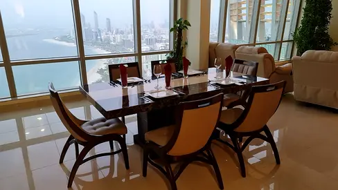 Marble-top 6-Seater Dining Table Set — Solid Wood Base