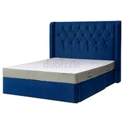 Comfortable Blue Bed with Stylish Headboard and mattress