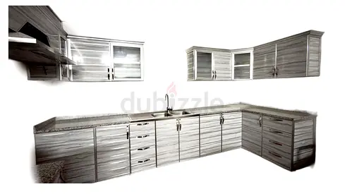 Grey wall kitchen cabinets with built-in chimney hood - used