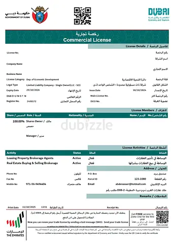 Fully Licensed Real Estate Brokerage — DED + RERA + Ejari — 100% Ready to Operate