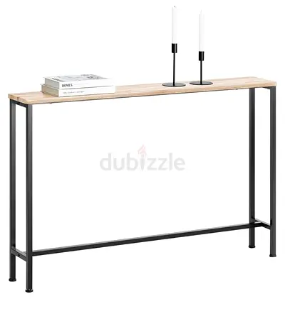Slim Console Table - Light Oak Top with Black Metal Frame