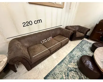 5 Seaters Brown Upholstered : set of 3 seaters Sofa with Matching 2 Armchairs