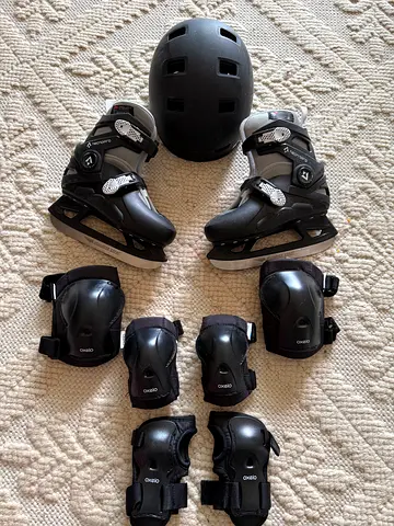 My ice skates with helmet and full protective pad set