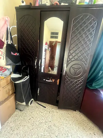 3-door dark wood wardrobe with mirror - urgent sale