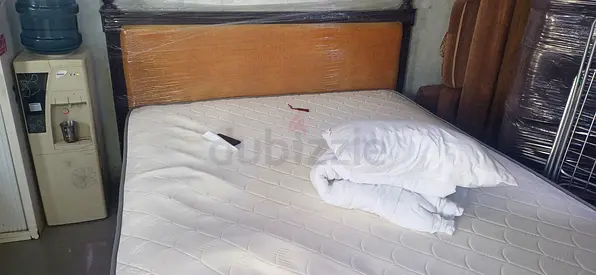 Bed frame with mattress (10), pillows (4 Nos.) and bed side tables (2 Nos.) - used