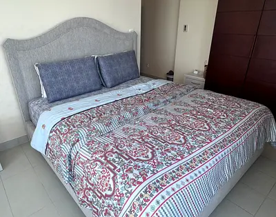 2XL Upholstered Bed Frame with Headboard and Mattress— Well kept, ready to use.