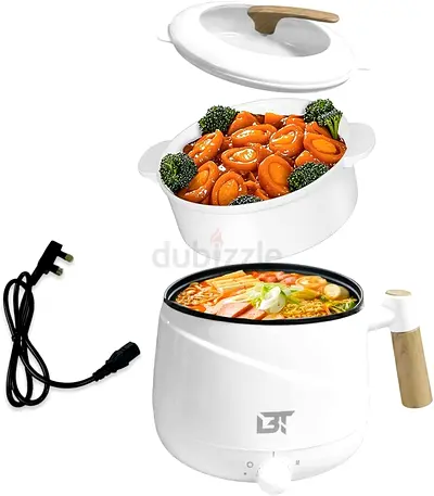 1.5L Electric Hot Pot with Steamer – Mini Non-Stick Ramen  Shabu Shabu Cooker with Dual Power Setti
