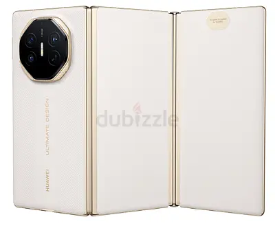 Huawei foldable phone with white leather finish