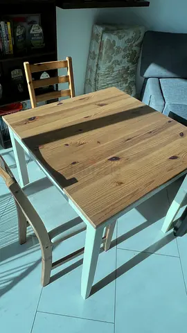 Compact pine dining table with 2 chairs
