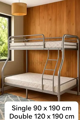 Brand New furnitures Metal Bunk Bed (Single 90x190 over Double 120x190) - With Mattresses