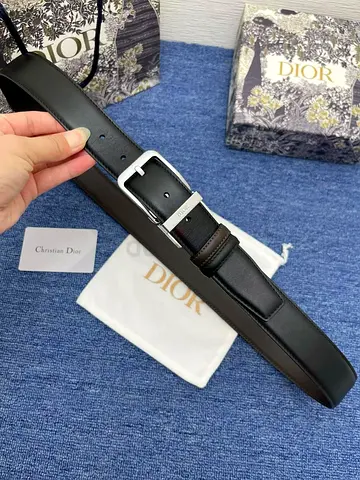 Dior black leather belt with silver buckle
