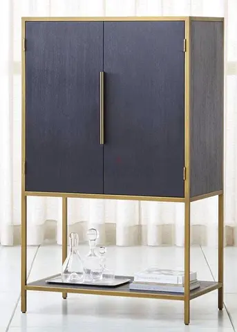 Crate and Barrel Black  Gold Tall Bar Cabinet