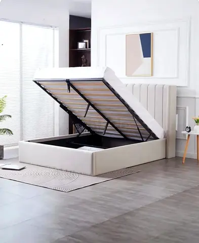 Customize Beige Upholstered Storage Bed with Lift-Up Mattress all colors available