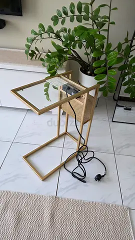 Home Centre Glass-Top Side Table with Sockets + USBs