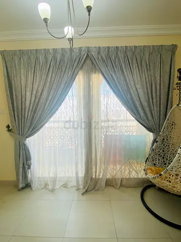 Silver full-length curtains with sheer liners (pair) - sunblock curtains