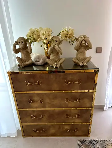 Timothy Oulton Trunk-style Leather  4-Drawer Dresser with Brass Trim From Marina Home