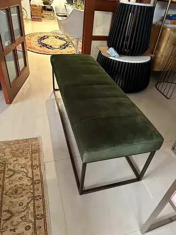 Crate and Barrel Emerald green velvet bench with bronze metal frame