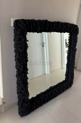 Marina Home Large black mirror with ruffled mesh frame l