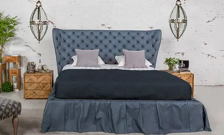 MARINA HOME chesterfield KING BED in dusty blue leather standard 180x200