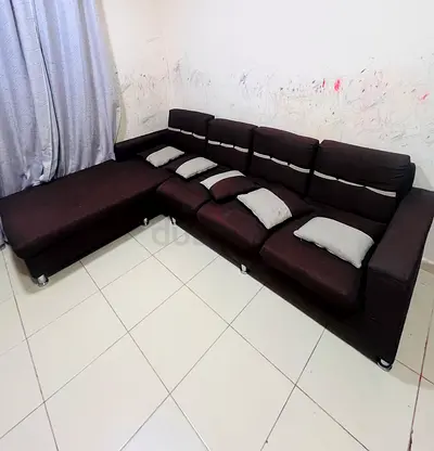 L-shaped 4-seater sectional sofa with chaise - dark brown (used)