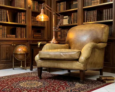 Marina home Luxury Real leather wing chair Vintage
