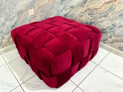 Burgundy Velvet Woven Ottoman Pouf - Used, Good Condition