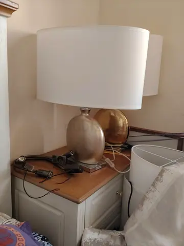 Pair of bedside table lamps with white drum shades