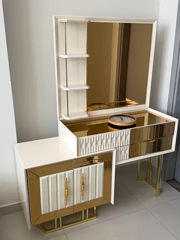 White  Gold Dressing Table with Mirror and Storage