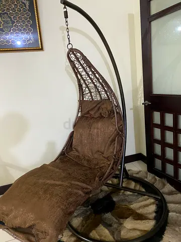 Cozy Hanging Chair with Striped Cushion