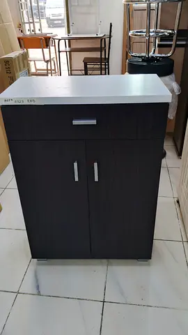 Compact dark wood kitchen cabinet with drawer