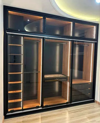 Spacious Built-in Glass Wardrobe with LED Lighting