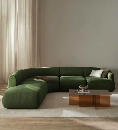 Green Curved Modular Sectional Sofa with Left Chaise